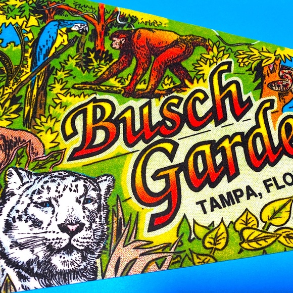 BUSCH GARDENS VINTAGE 90’s TAMPA FLORIDA COLLECTIBLE SOUVENIR PENNANT FLAG 30” - Picture 2 of 16